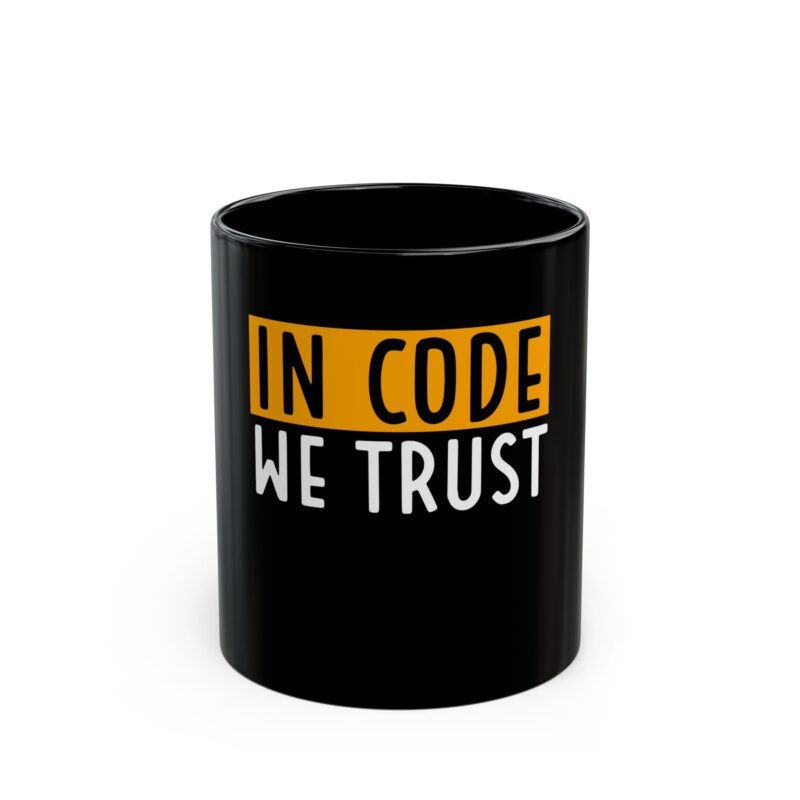 "In Code We Trust" mug for coders and developers